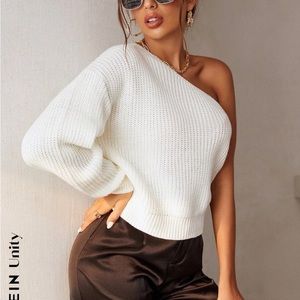 SHEIN - ONE SHOULDER WHITE SWEATER - SMALL